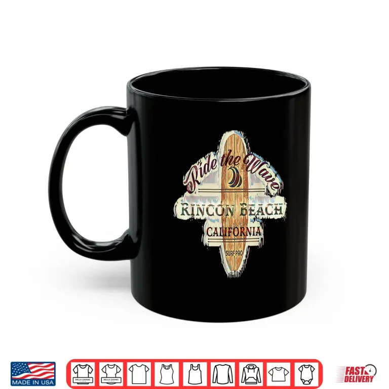Mug Rincon Beach Surfing Distressed Vintage Retro Surfboard Shirt