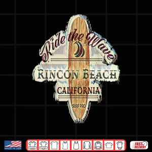 Design Rincon Beach Surfing Distressed Vintage Retro Surfboard Shirt
