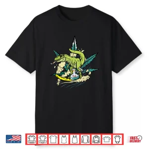 Surfing Dinosaur Smoking Joint Bong Funny Weed Lover Gifts Shirt
