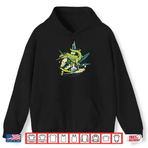 Hoodie Surfing Dinosaur Smoking Joint Bong Funny Weed Lover Gifts Shirt