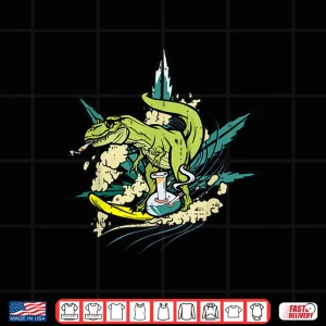 Design Surfing Dinosaur Smoking Joint Bong Funny Weed Lover Gifts Shirt