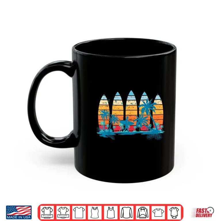Mug Vintage Surfboard Sunset Surfboarder Retro Surfer Palm Tree Shirt