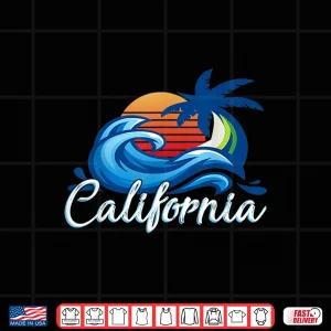 Design Tropical Sunset Cali Beach Waves Surfing USA California Shirt