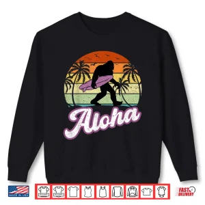 Sweatshirt Aloha Bigfoot Cradling Surfboard Sasquatch in Hawaii Vintage Shirt