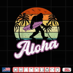 Design Aloha Bigfoot Cradling Surfboard Sasquatch in Hawaii Vintage Shirt