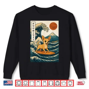 Sweatshirt Chihuahua Surfing Japanese Wave Shirt
