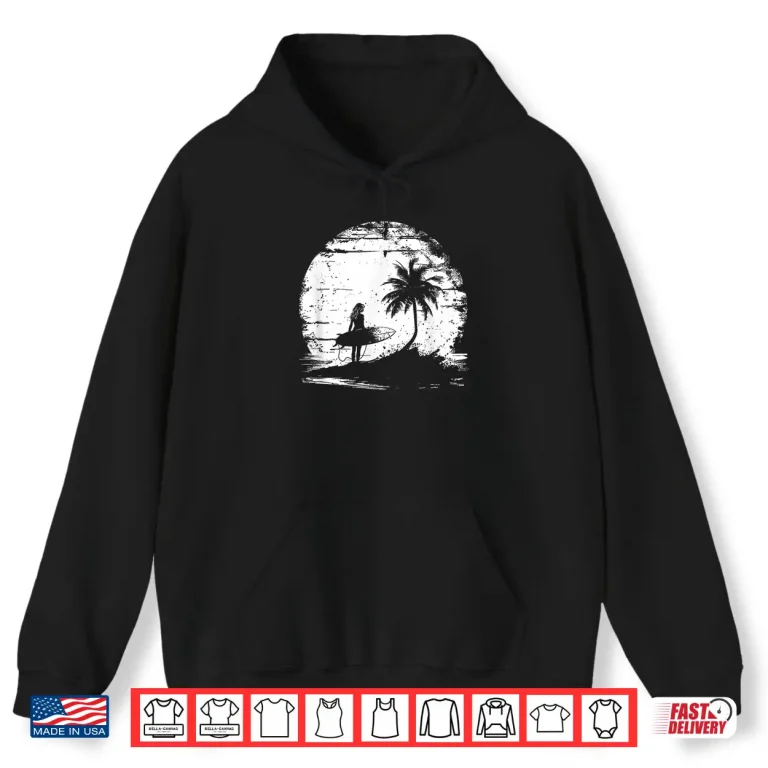 Hoodie Female Surfer Sketch Ocean Surfing Shirt