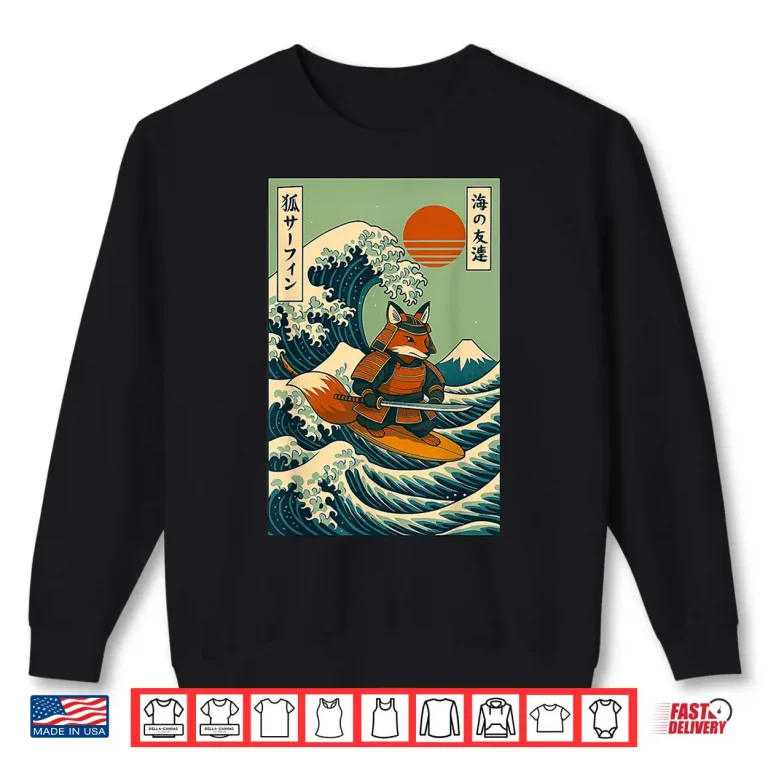 Sweatshirt Fox Samurai Surfing Japanese Wave Shirt