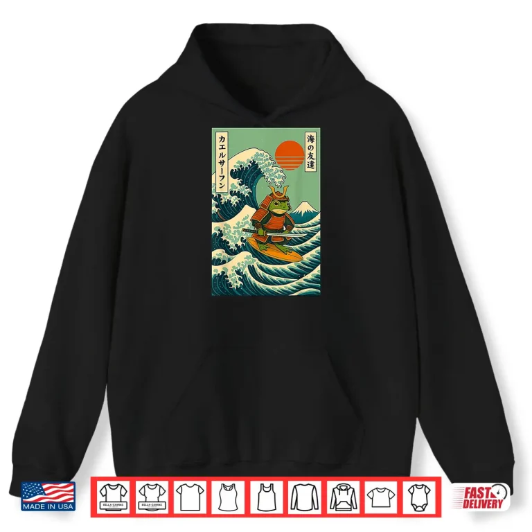 Hoodie Frog Samurai Surfing Japanese Wave Shirt
