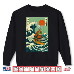 Sweatshirt Frog Samurai Surfing Japanese Wave Shirt