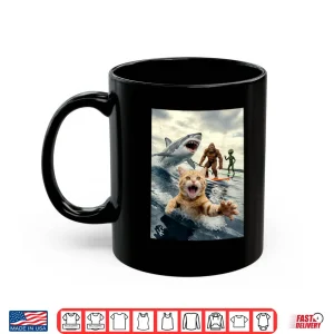 Mug Funny Cat Surfing Bigfoot Alien Shark Shirt