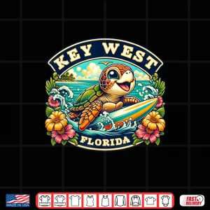 Design Key West Florida Cute Sea Turtle Surfing Shirt