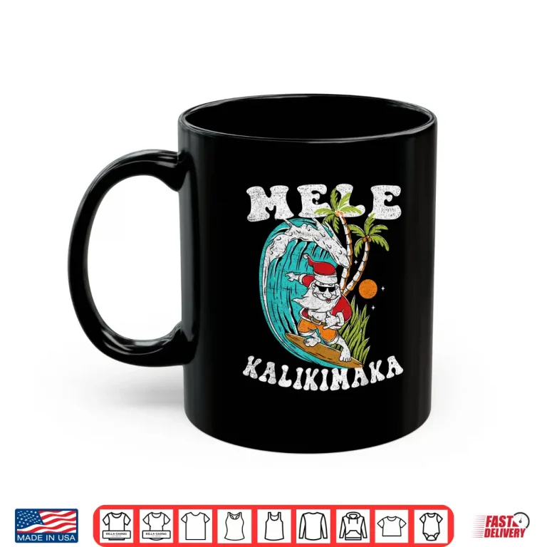 Mug Mele Kalikimaka Hawaii Christmas Surfing Santa Shirt