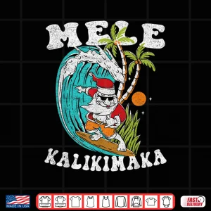 Design Mele Kalikimaka Hawaii Christmas Surfing Santa Shirt