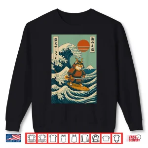 Sweatshirt Shiba Inu Samurai Surfing Japanese Wave Shirt