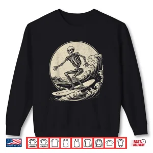 Sweatshirt Skeleton Surfer Vintage Big Wave Surfing Funny Halloween Shirt