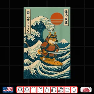 Design Shiba Inu Samurai Surfing Japanese Wave Shirt