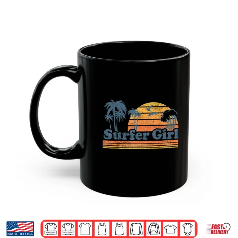 Mug Surfer Girl Surfing Beach Summer Vacation Vintage 70s Retro Shirt