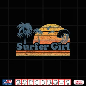 Design Surfer Girl Surfing Beach Summer Vacation Vintage 70s Retro Shirt