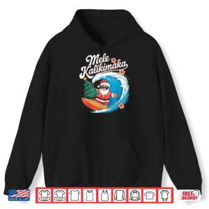 Hoodie Vintage Cute Mele Kalikimaka Christmas Santa Surfing Costume Shirt