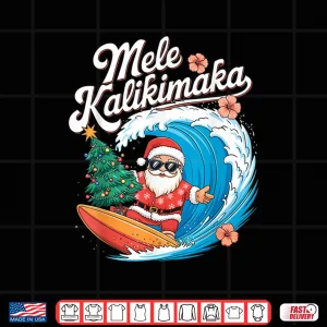 Design Vintage Cute Mele Kalikimaka Christmas Santa Surfing Costume Shirt