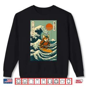 Sweatshirt Corgi Samurai Surfing Japanese Wave Katana Shirt