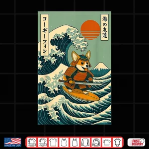 Design Corgi Samurai Surfing Japanese Wave Katana Shirt