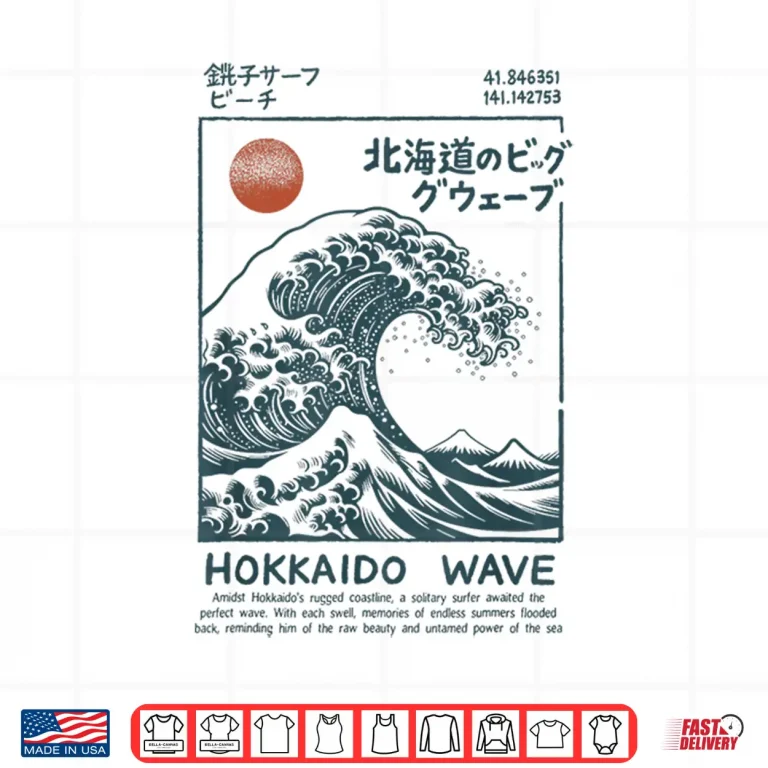 Design Japanese Art Surfing Beach Japan Souvenir Hokkaido Wave Shirt