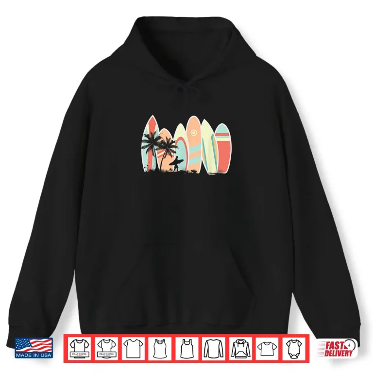 Hoodie Retro Vintage Surfboard Surfing Surfboarder Wave Surfer Shirt