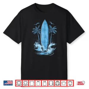 Surf Watercolor Surfboard Surfing Beach Palm Trees Surfer Shirt