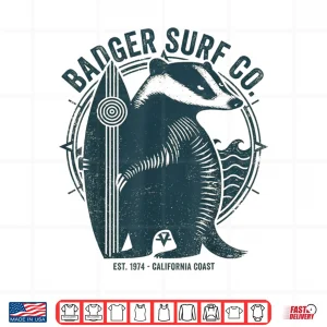 Design Vintage Badger Surf Co Retro Surfing California Art Shirt