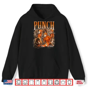Hoodie Cute Baby Monkey Named Punch Plush Hugging Bootleg Shirt