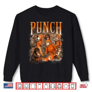 Sweatshirt Cute Baby Monkey Named Punch Plush Hugging Bootleg Shirt
