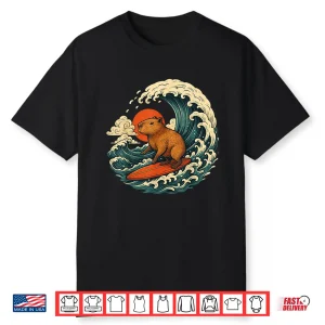 Capybara Surfing Japanese Tee For Man Woman Shirt
