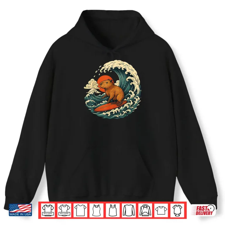 Hoodie Capybara Surfing Japanese Tee for Man Woman Shirt