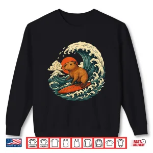 Sweatshirt Capybara Surfing Japanese Tee for Man Woman Shirt