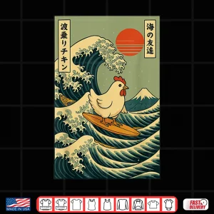Design Chicken Surfing Japanese Wave Farmer Farming Shirt