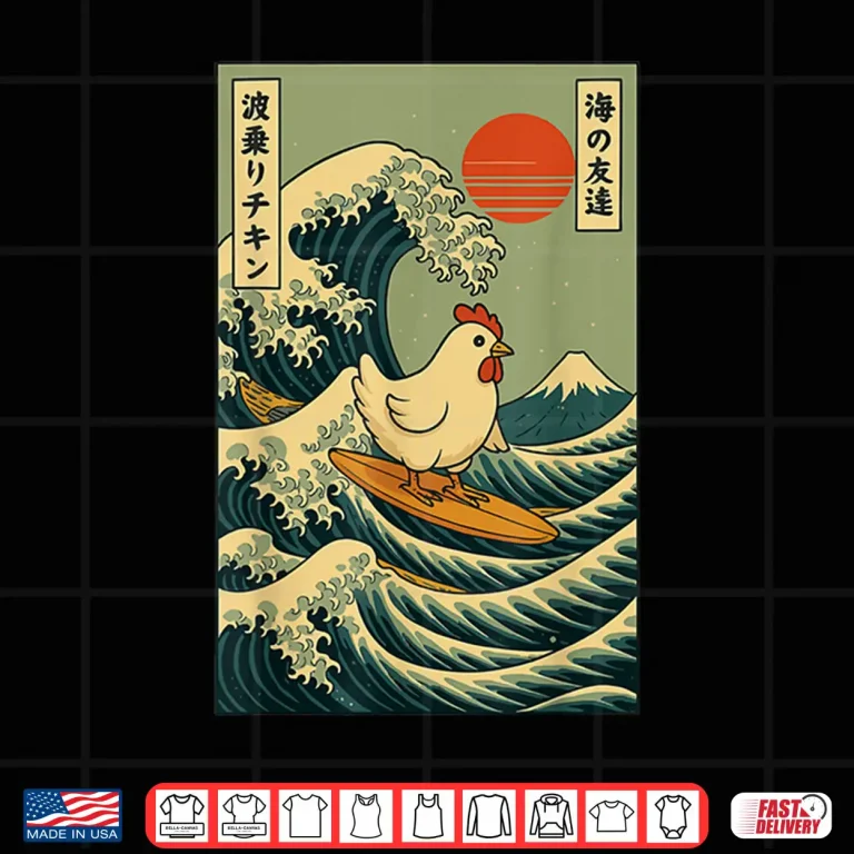 Design Chicken Surfing Japanese Wave Farmer Farming Shirt