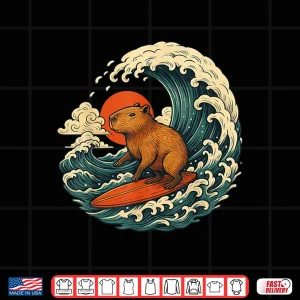 Design Capybara Surfing Japanese Tee for Man Woman Shirt