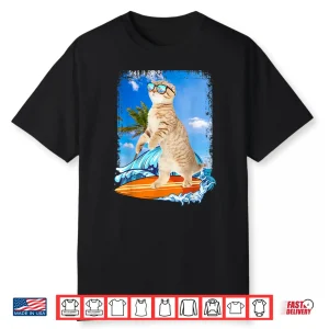 Cute Surfing Hawaiian Cat Lover Surfer Beach Summer Vacation Shirt