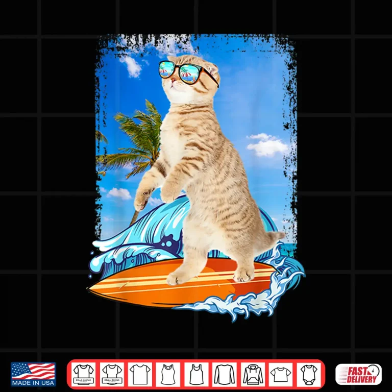 Design Cute Surfing Hawaiian Cat Lover Surfer Beach Summer Vacation Shirt