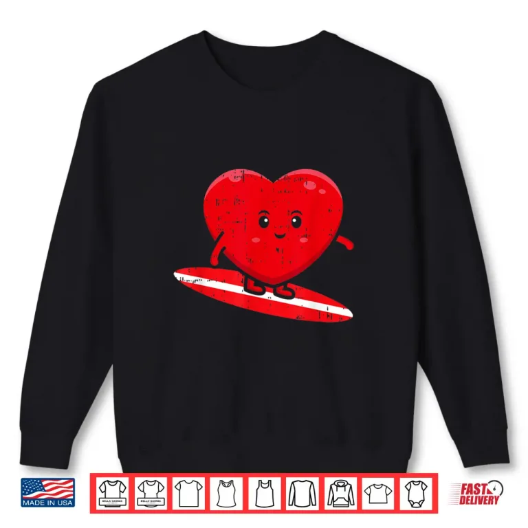Sweatshirt Heart Surfing Valentines Day Cute Surf Board Surfer Shirt