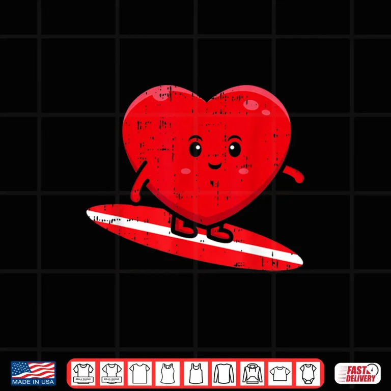Design Heart Surfing Valentines Day Cute Surf Board Surfer Shirt