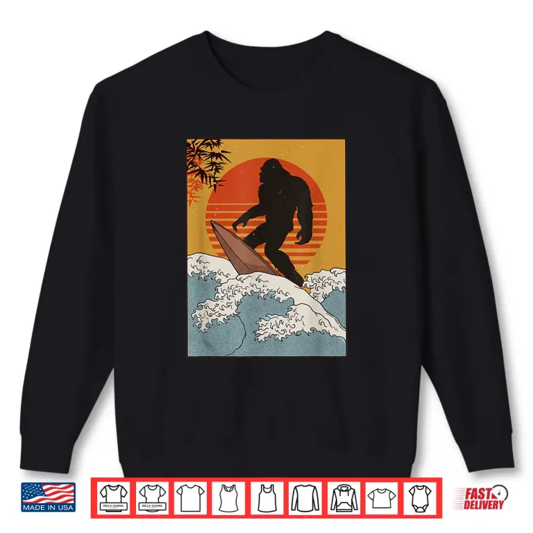 Sweatshirt Japanese Vintage Kanagawa Art Surfing Bigfoot Hanging Ten Shirt