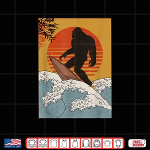 Design Japanese Vintage Kanagawa Art Surfing Bigfoot Hanging Ten Shirt
