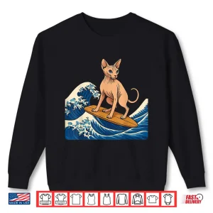 Sweatshirt Sphynx Cat Surfing Japanese Wave Shirt
