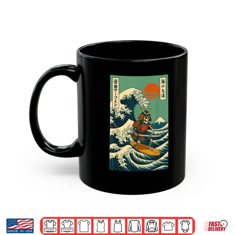 Mug Skeleton Samurai Surfing Japanese Wave Shirt