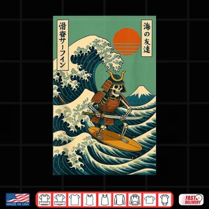 Design Skeleton Samurai Surfing Japanese Wave Shirt