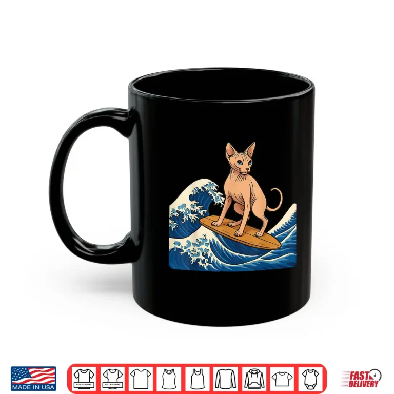 Mug Sphynx Cat Surfing Japanese Wave Shirt