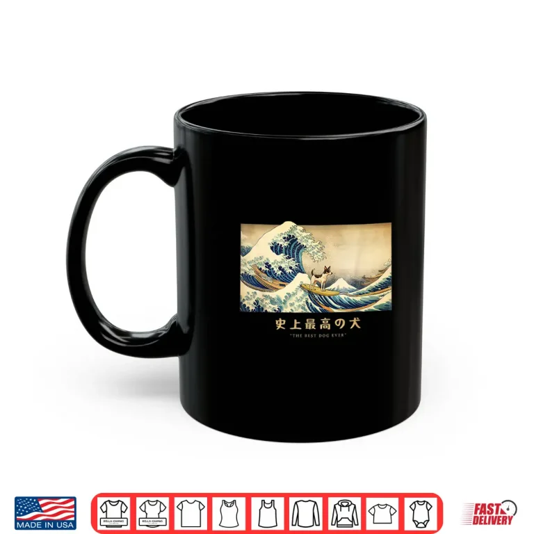 Mug Surfing Rat Terrier Kanagawa Wave Japanese Dog Funny Shirt